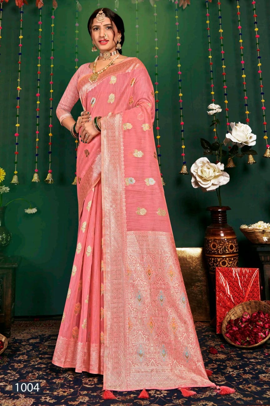 Hulchul Linen Vol 4 By Saroj Pure Slub Linen Designer Sarees Wholesale Market In Surat
